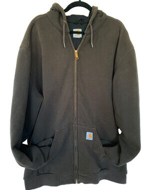 Carhartt Brown Full Zip Hoodie Rain Defender Thermal Lined Sz XLT 100632 201